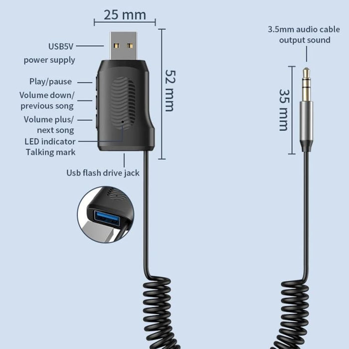 Bluetooth 5.4 Adapter Car Receiver Support u Disk Play Aux