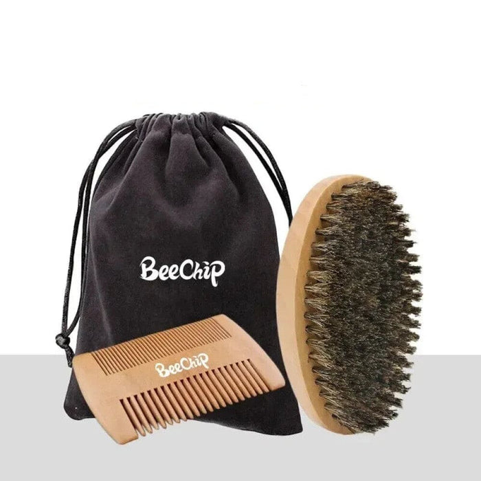 Boar Bristle Beard Brush And Comb Set With Bag