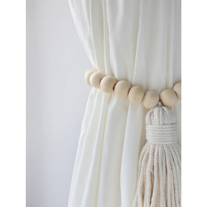 Boho Macrame Curtain Tiebacks With Wooden Beads