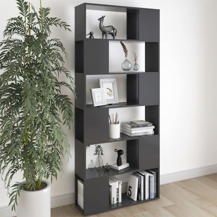 Book Cabinet Room Divider Glossy Look Grey 80x24x186 Cm