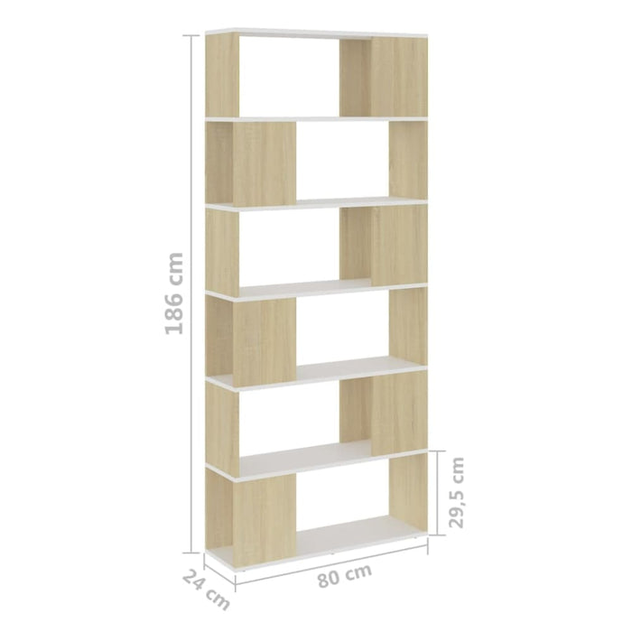 Book Cabinet Room Divider White And Sonoma Oak 80x24x186 Cm