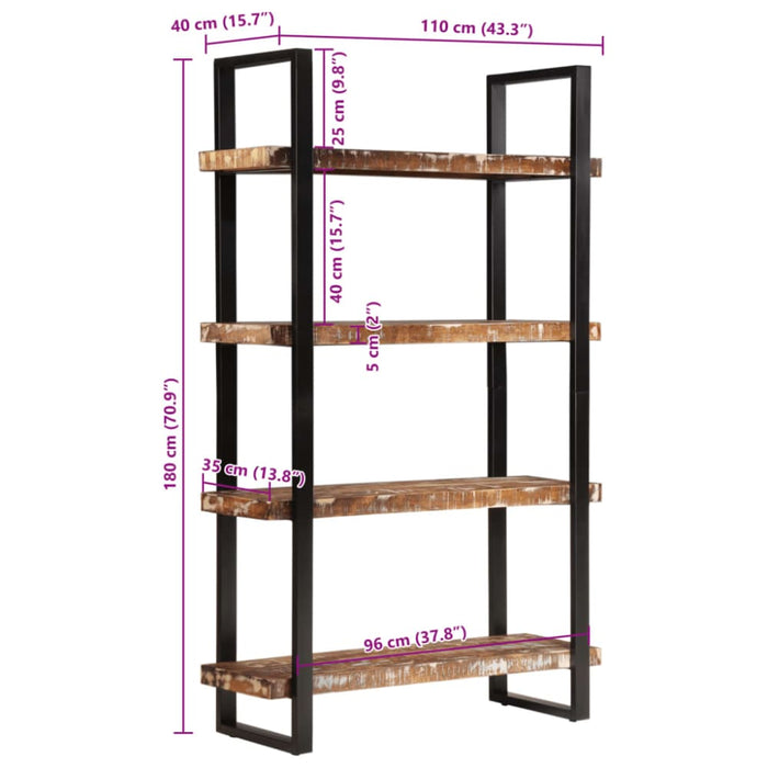 Bookcase 4-tier 110x40x180 Cm Solid Wood Reclaimed And Iron