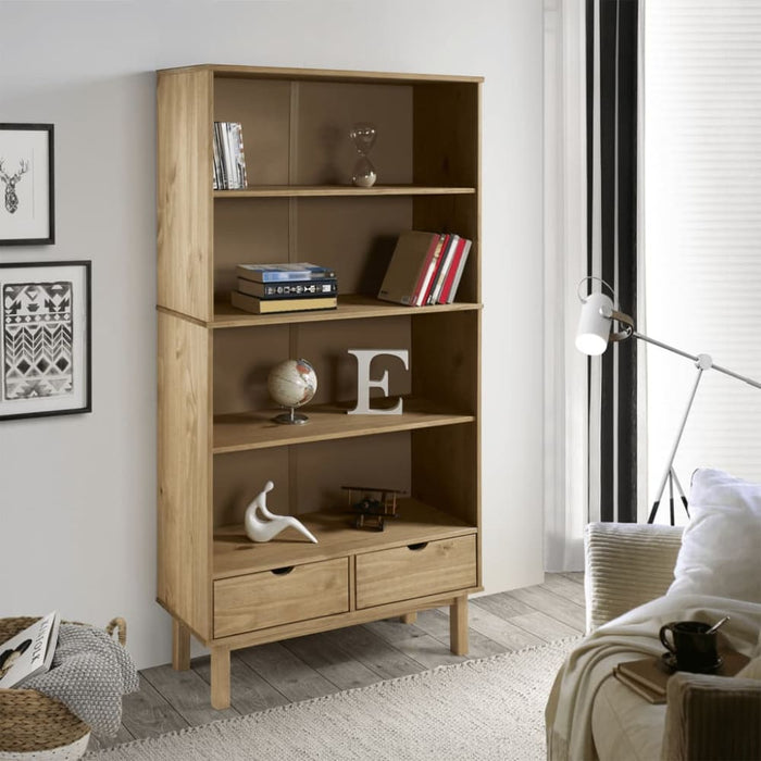 Bookcase Otta With 2 Drawers Brown Solid Wood Pine Tpotbt