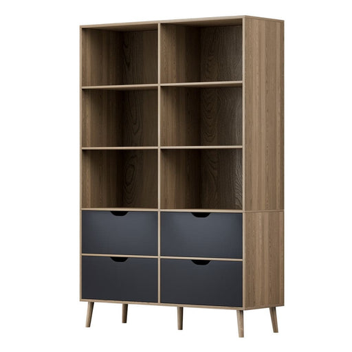 Bookshelf With 4 Drawers - Mitzi Oak And Blue