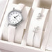 Bracelet Quartz Watch Women Set White Dial Simple Leather