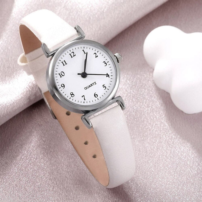 Bracelet Quartz Watch Women Set White Dial Simple Leather