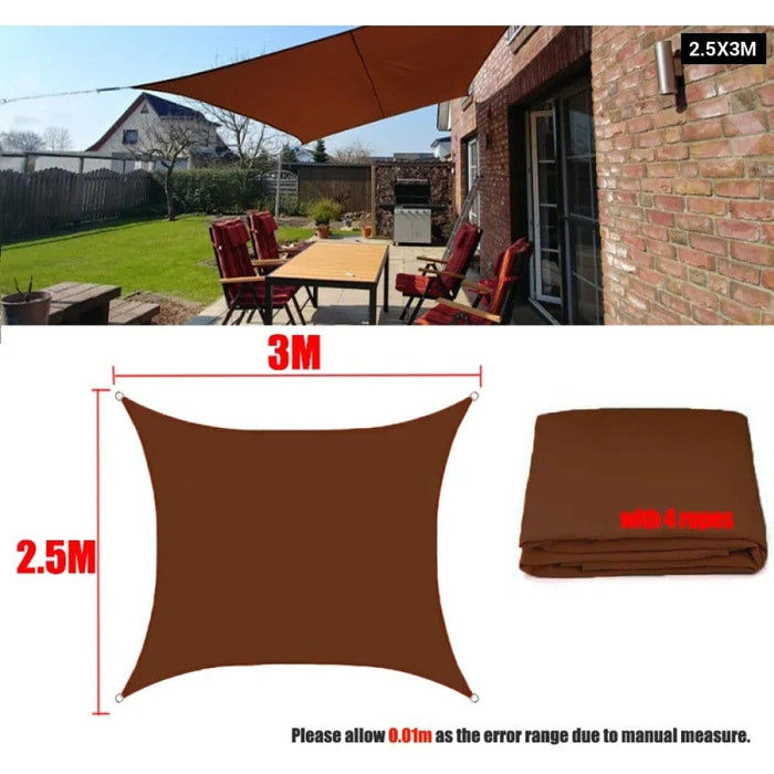 Brown 300d Waterproof Oxford Square Rectangle Sun Shade