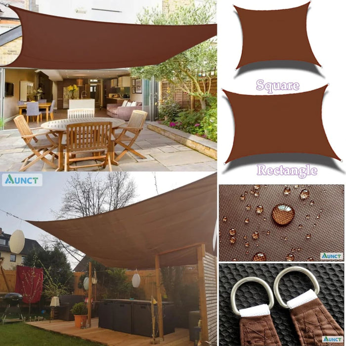 Brown 300d Waterproof Oxford Square Rectangle Sun Shade