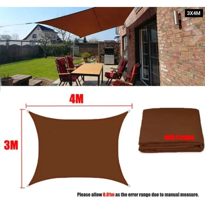 Brown 300d Waterproof Oxford Square Rectangle Sun Shade