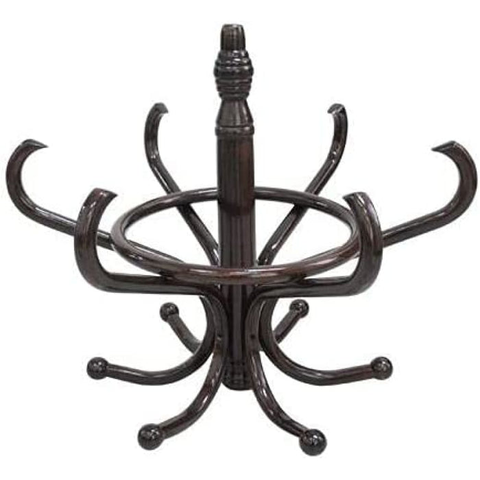 Brown Coat Rack With Stand Wooden Hat And 12 Hooks Hanger