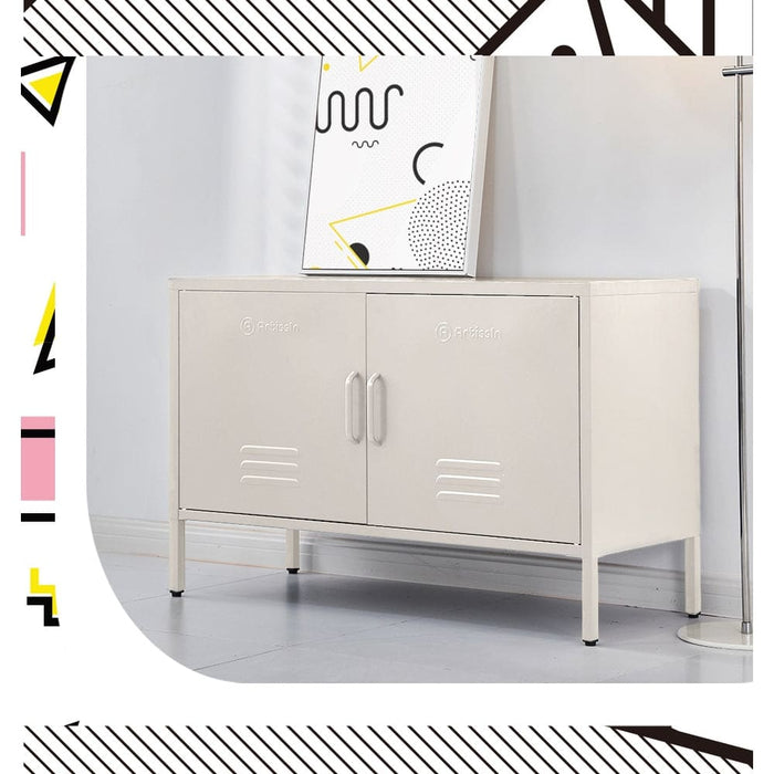 Buffet Sideboard Locker Metal Storage Cabinet - Base White