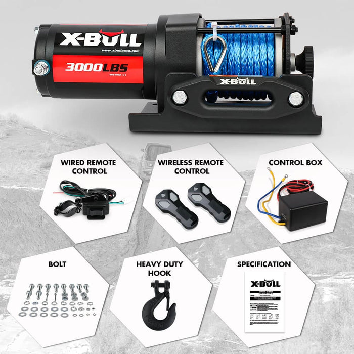 X-bull 12v Electric Winch 3000lb Atv Boat Trailer Synthetic