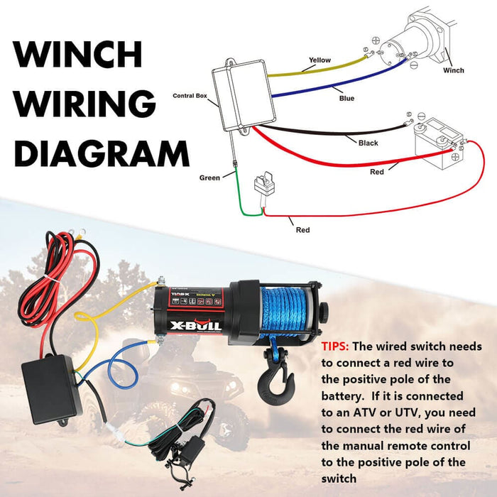 X-bull 12v Electric Winch 3000lb Atv Boat Trailer Synthetic