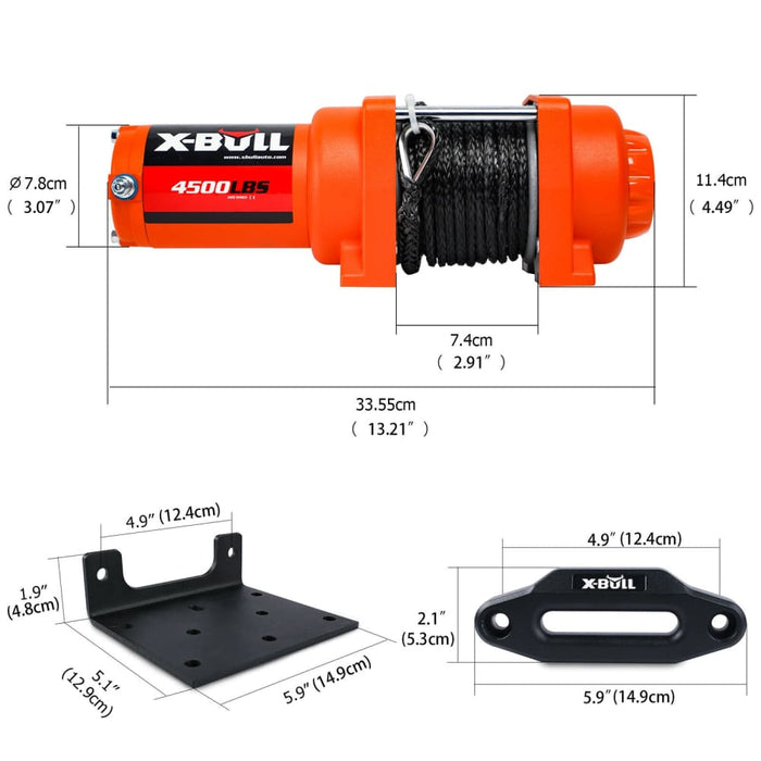 X-bull Electric Winch 12v Synthetic Rope 4500lbs Wireless