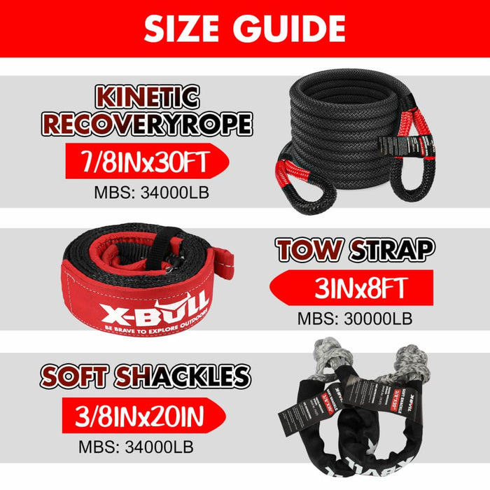 X-bull 4wd Recovery Kit Kinetic Rope With 14500lbs Electric