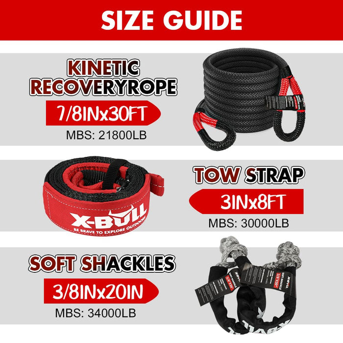 X-bull Recovery Kit 4x4 Off-road Kinetic Rope Snatch Strap