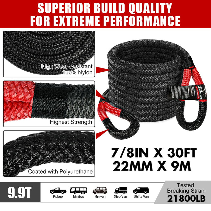 X-bull Recovery Kit 4x4 Off-road Kinetic Rope Snatch Strap