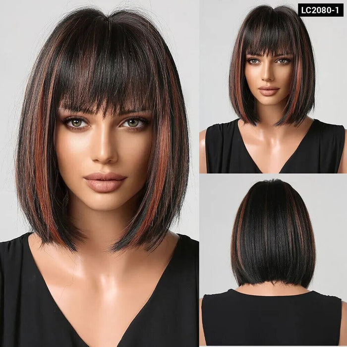 Burgundy Bob Wig With Thick Bangs