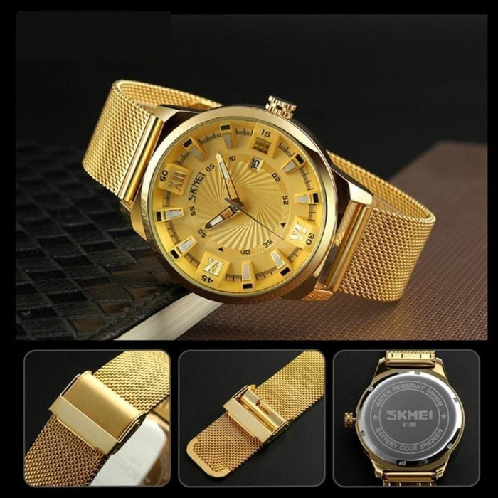 Business Men Luxury Golden Steel Mesh Band Quartz