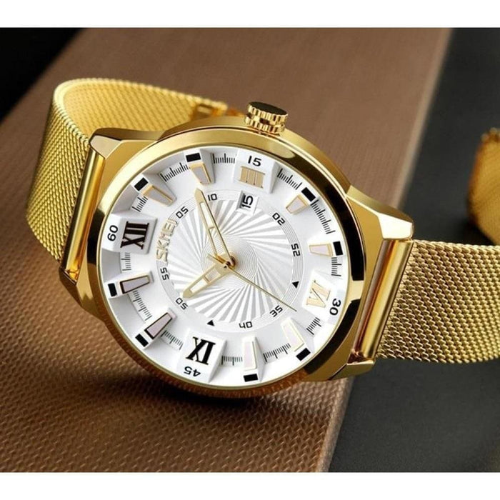 Business Men Luxury Golden Steel Mesh Band Quartz