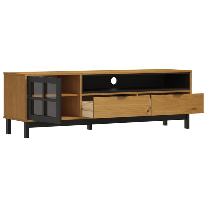 Tv Cabinet With Glass Door Flam 158x40x50 Cm Solid Wood