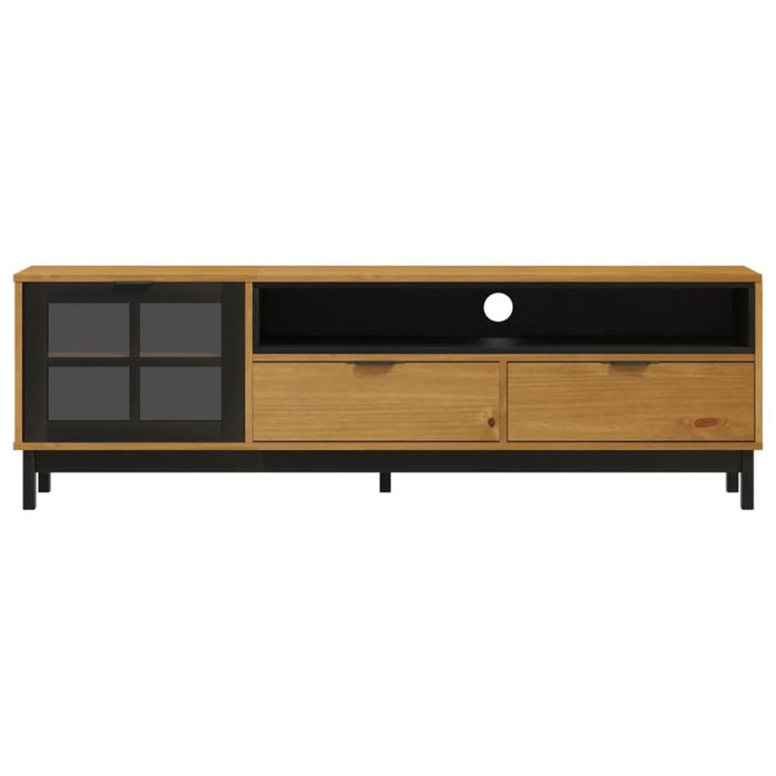 Tv Cabinet With Glass Door Flam 158x40x50 Cm Solid Wood