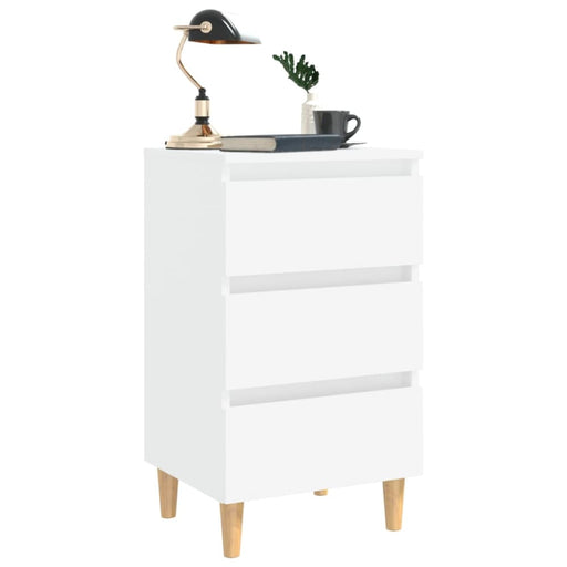 Bed Cabinet with Solid Wood Legs White 40x35x69 Cm Nbpnni