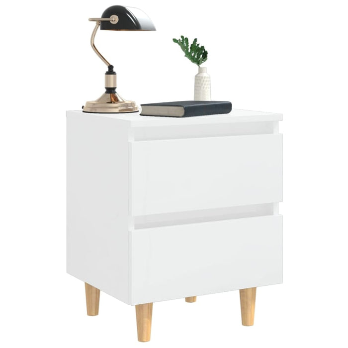 Bed Cabinets & Pinewood Legs 2 Pcs High Gloss White