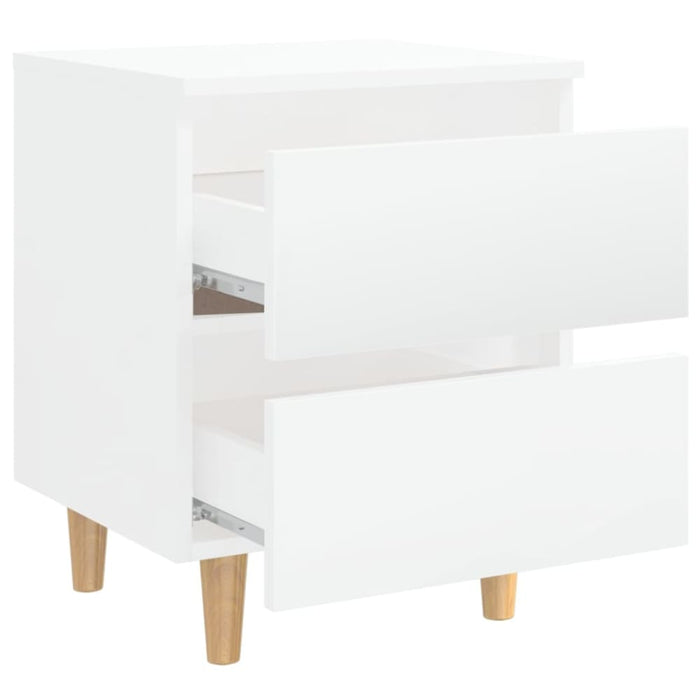 Bed Cabinets & Pinewood Legs 2 Pcs High Gloss White