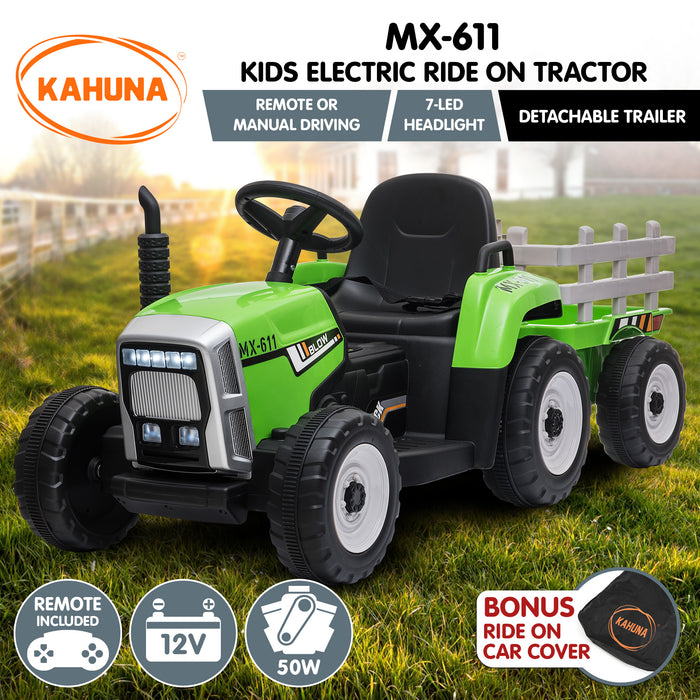 MX-611 Kids Electric Ride On Tractor Trailer Car Green Grey