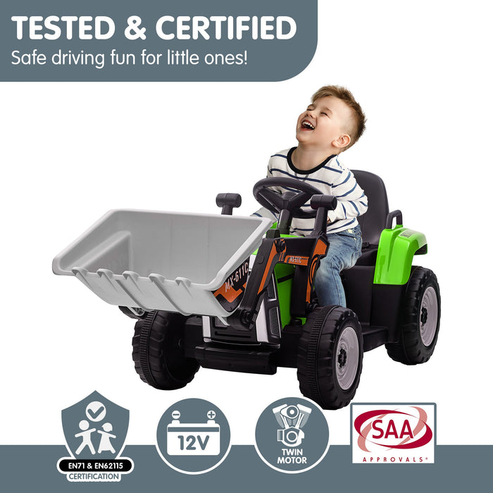 MX-611C Kids Electric Ride On Car Tractor Digger Loader Grey