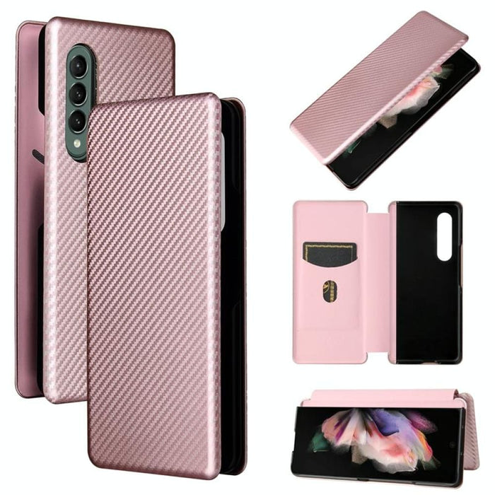 Carbon Fiber Flip Leather Phone Case For Samsung Galaxy z