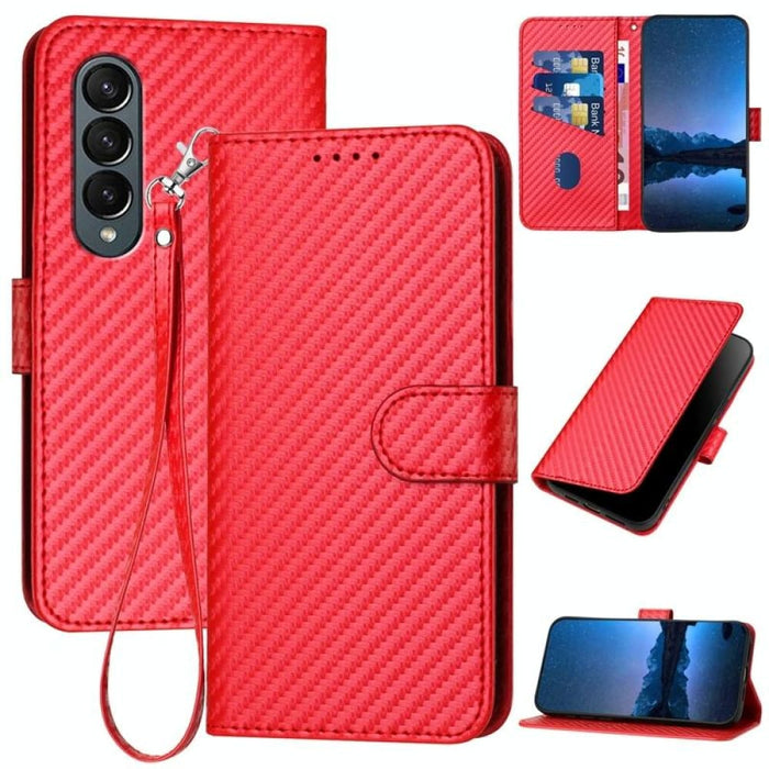 Carbon Fiber Leather Phone Case With Lanyard For Samsung