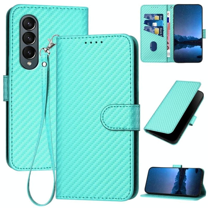 Carbon Fiber Leather Phone Case With Lanyard For Samsung