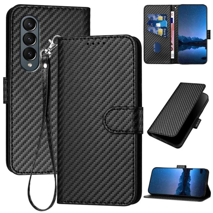 Carbon Fiber Leather Phone Case With Lanyard For Samsung