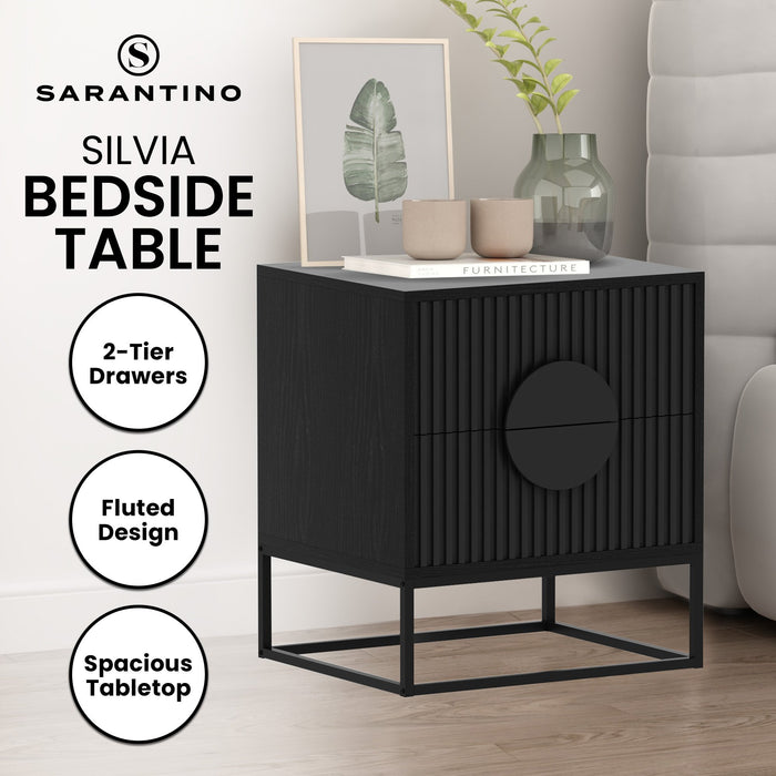 Silvia Bedside Table With 2 Drawers And Black Handles