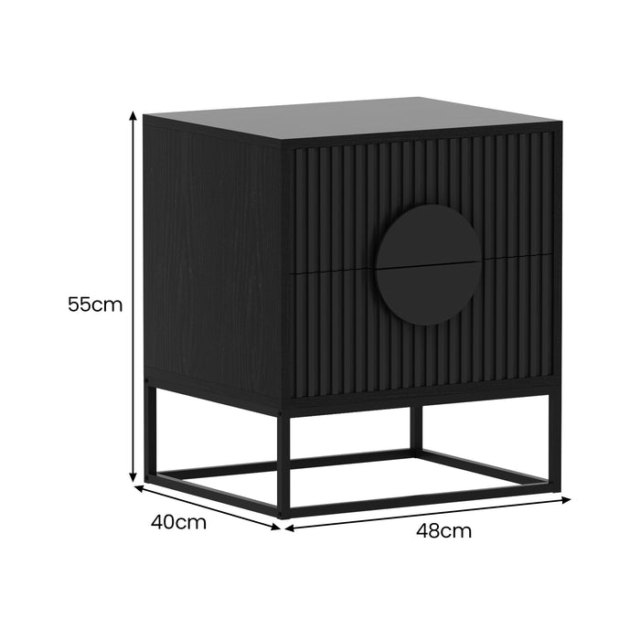 Silvia Bedside Table With 2 Drawers And Black Handles