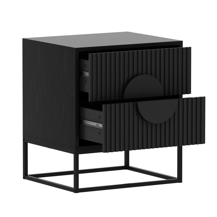 Silvia Bedside Table With 2 Drawers And Black Handles