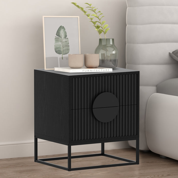 Silvia Bedside Table With 2 Drawers And Black Handles