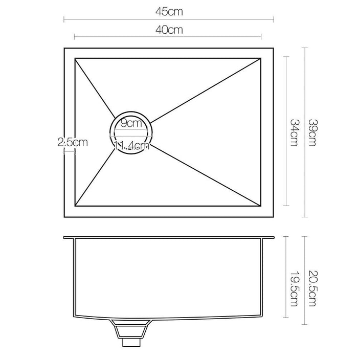 Cefito 39cm x 45cm Stainless Steel Kitchen Sink Under Top