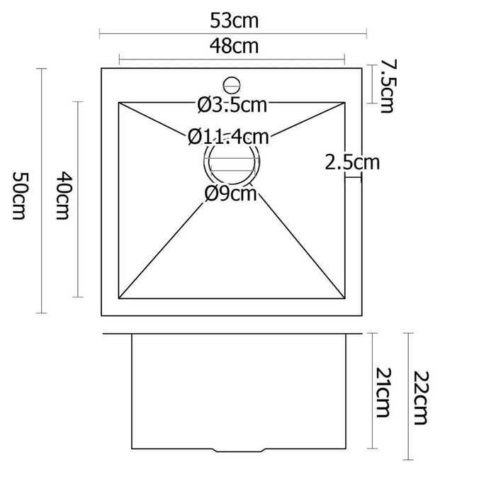 Cefito 53cm x 50cm Stainless Steel Kitchen Sink Under Top