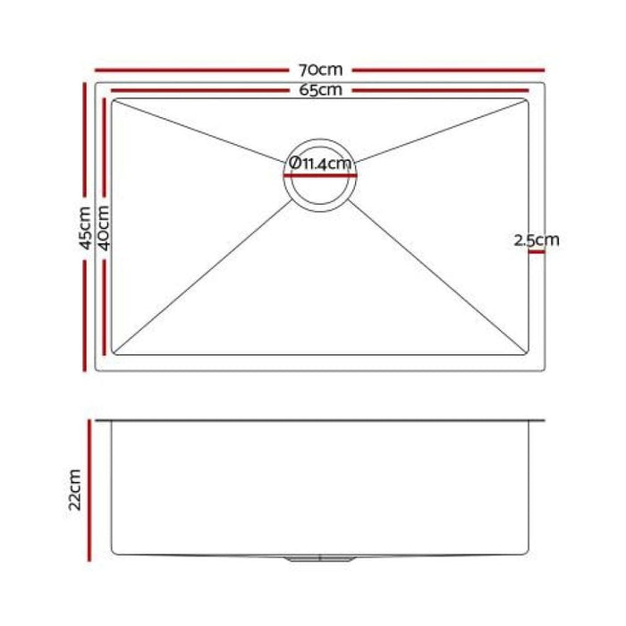 Cefito 70cm x 45cm Stainless Steel Kitchen Sink Under Top