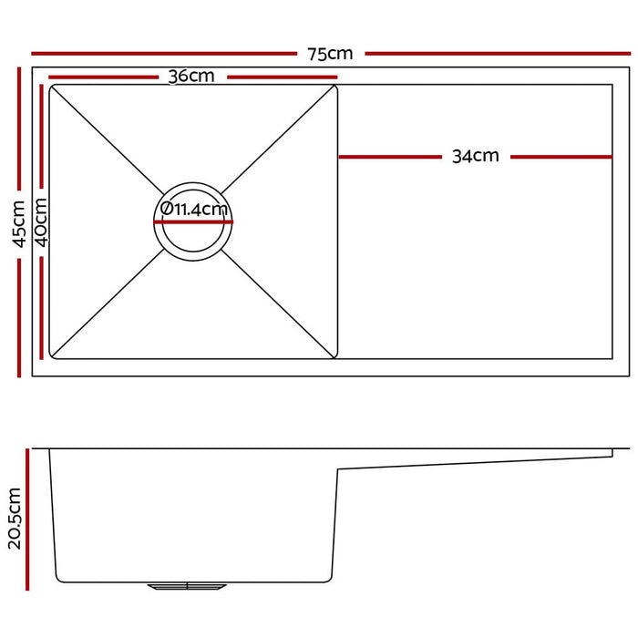 Cefito 75cm x 45cm Stainless Steel Kitchen Sink Under Top