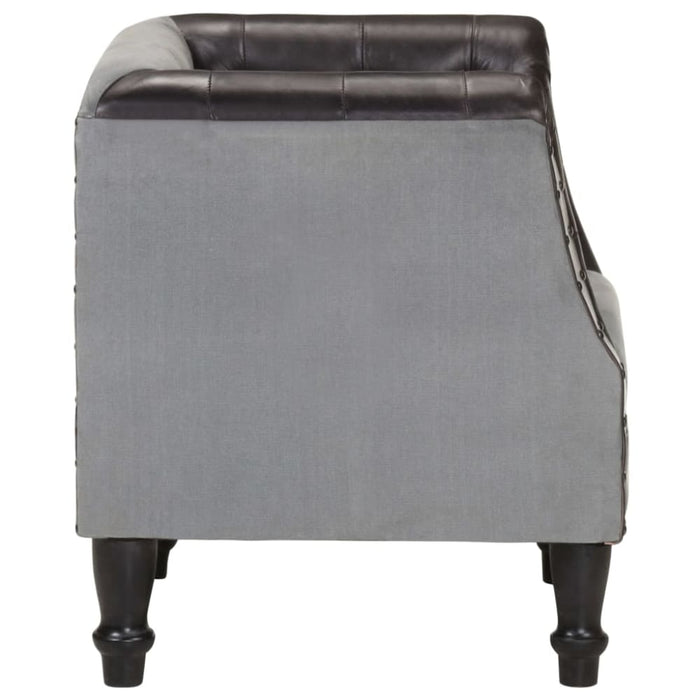 Tub Chair Black Real Leather And Solid Mango Wood Gl91866