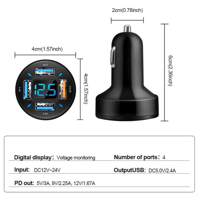 Car Charger Quick Charge Cigarette Lighter Adapter 4 Port