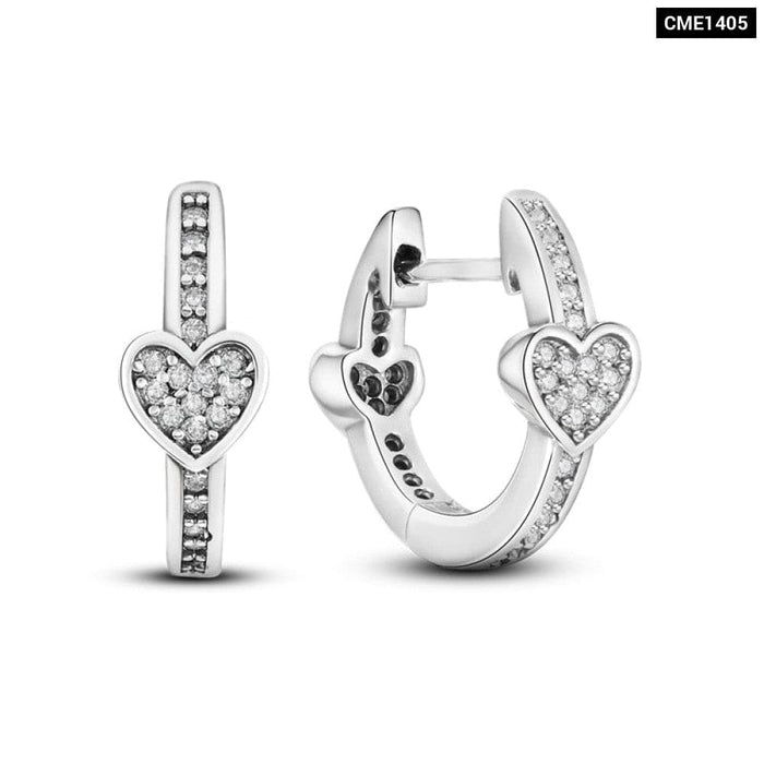 Charms Double Heart Hoop Earrings For Women 925 Silver