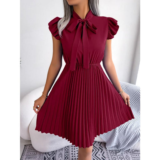 Chic Bow Pleated Dress for Summer