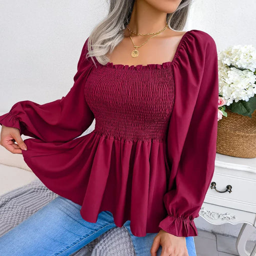 Chic Chiffon Peplum Long Sleeve Blouse
