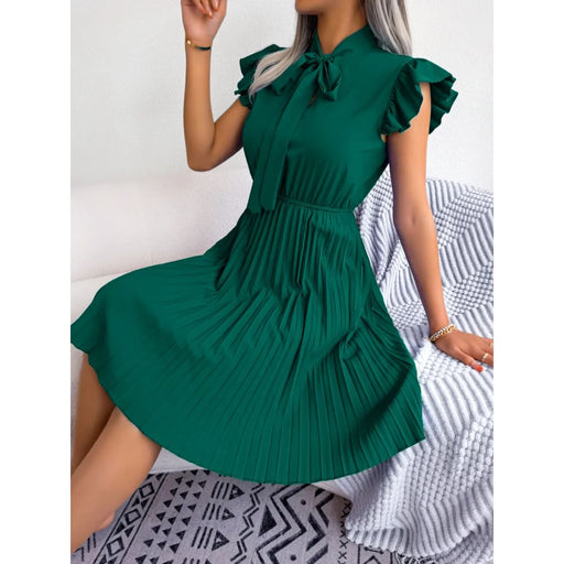 Chic Summer Bow Ruffle Dress with Short Sleeves
