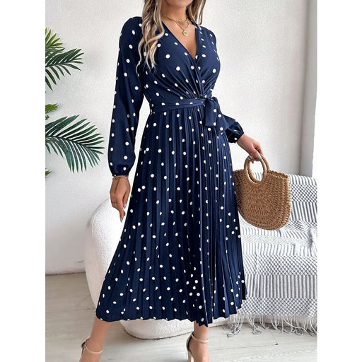 Chic v Neck Polka Dot Long Sleeve Dress